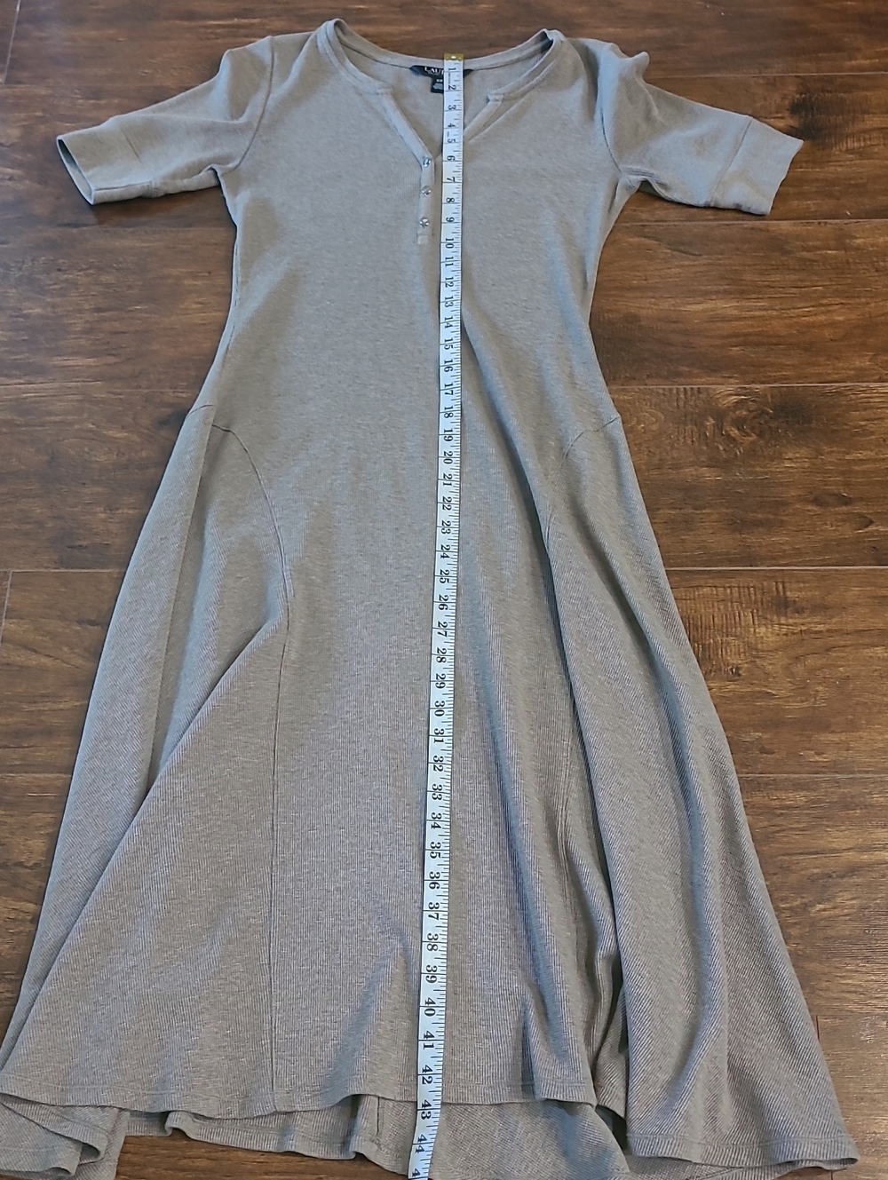 Lauren Ralph Lauren Black Label Taupe Short-Sleeve Midi Knit Dress Brown Small - Picture 9 of 9
